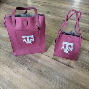 Alan Stuart Texas A&M Aggies Maroon Faux Leather Tote Sz Large & Small